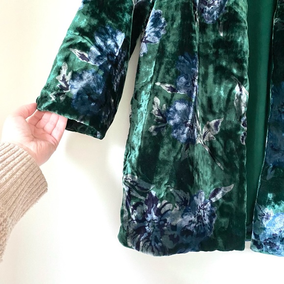 Anthropologie Eva Franco Green Floral Velvet Car Jacket - Picture 7 of 7
